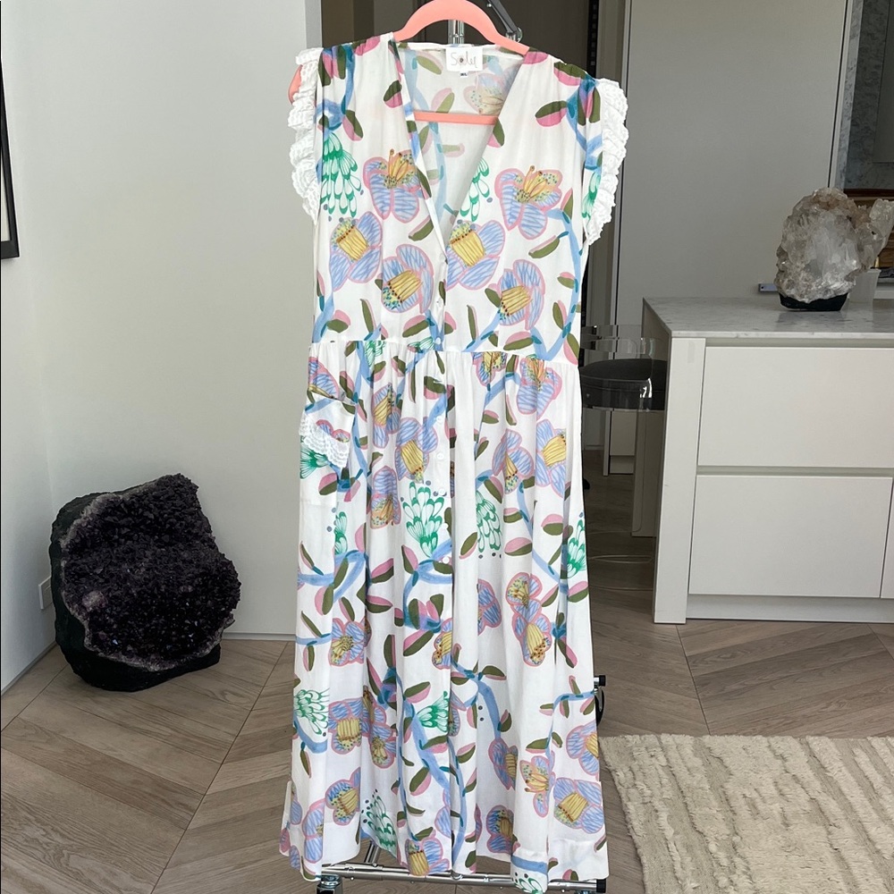 Floral Maxi Dress - White with Multicolor Accents